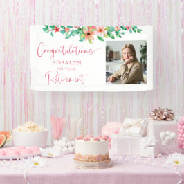 Pensioen Floral Tropical Photo Script Gefeliciteer Spandoek