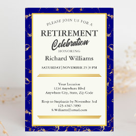 Pensioen Formele Blauw Goud Marmer Viering Kaart
