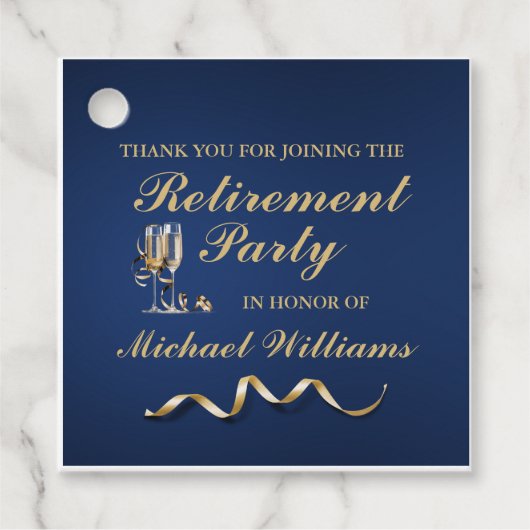 Pensioen Formele Classic Champagne Glas Blauw Bedankjes Labels (Voorkant)