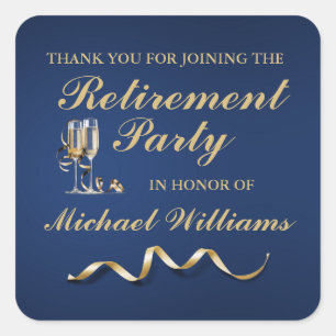 Pensioen Formele Classic Champagne Glas Blauw Vierkante Sticker