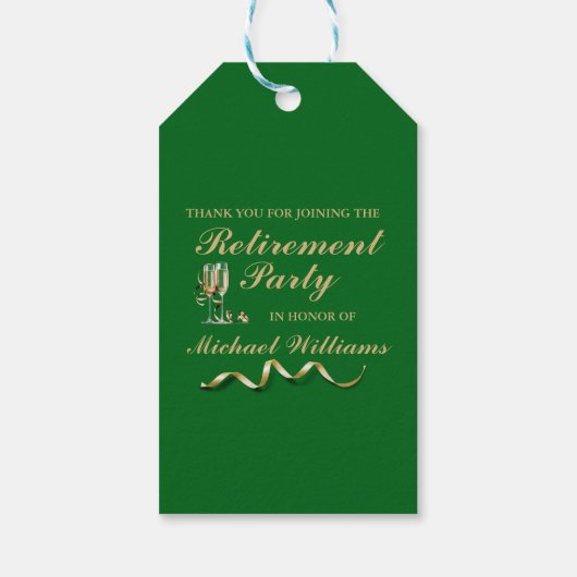 Pensioen Formele Classic Champagne Glas Groen Cadeaulabel (Achterkant)