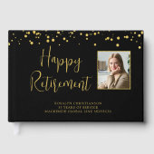 Pensioen Foto Handgeschreven Script Gold Confetti Gastenboek (Voorkant)