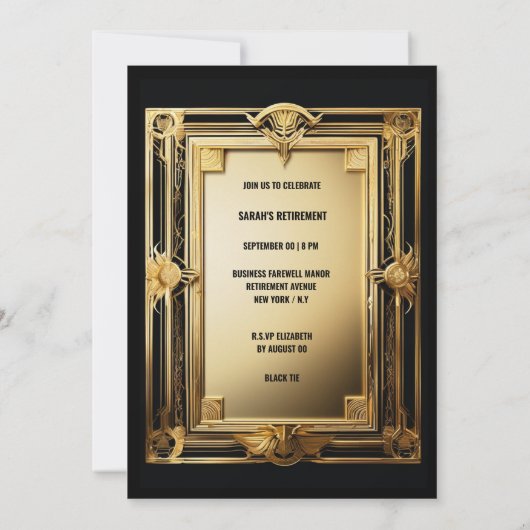 Pensioen foto zwart goud afscheid retro feest kaart (Achterkant)