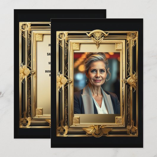 Pensioen foto zwart goud afscheid retro feest kaart (Voorkant / Achterkant)