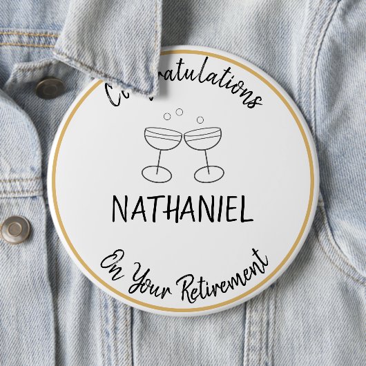 Pensioen Gefeliciteerd aangepaste naam Keepsake Ronde Button 6,0 Cm (In situ)