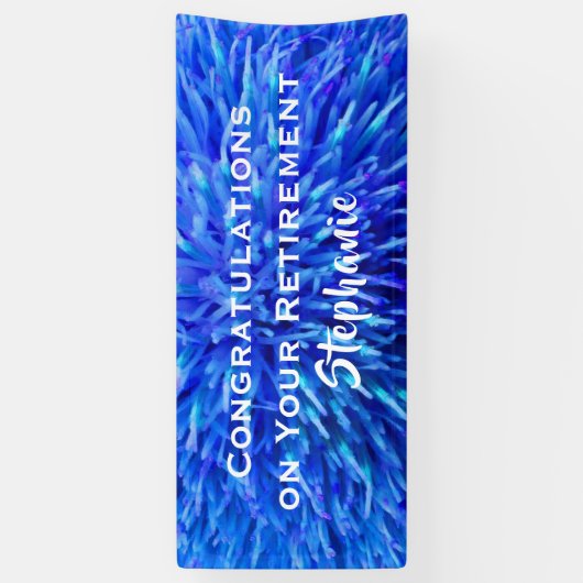 pensioen gefeliciteerd blauwe bloemen close-up spandoek (Verticaal)