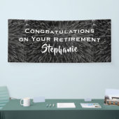 Pensioen Gefeliciteerd Naam Zwart Wit Bloemen Spandoek (Beurs)