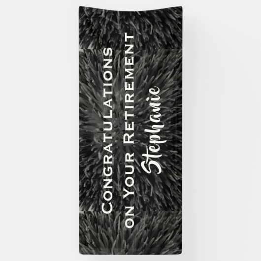 Pensioen Gefeliciteerd Naam Zwart Wit Bloemen Spandoek (Verticaal)