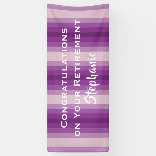 Pensioen Gefeliciteerd Paarse Stripe Jumbo Spandoek (Verticaal)
