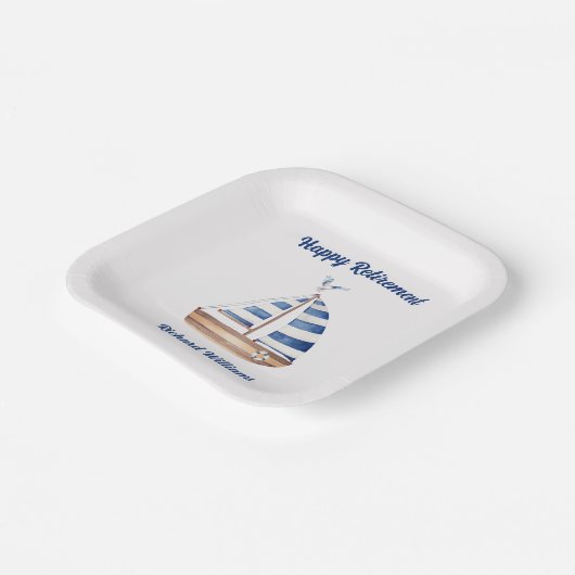 Pensioen Gelukkig pensioen zeilboot Waterverf Papieren Bordje (Gebogen)