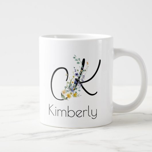 Pensioen gift werkgever monogram waterverf grote koffiekop (Rechts)