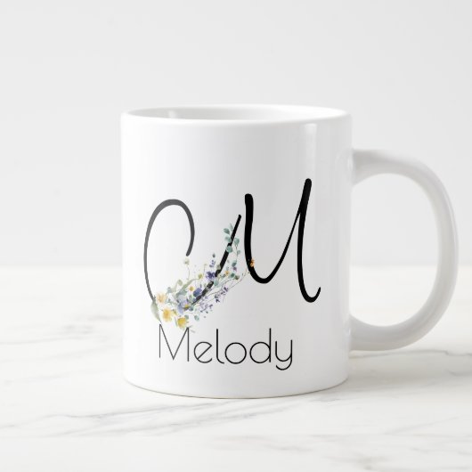 Pensioen gift werkgever monogram waterverf grote koffiekop (Rechts)