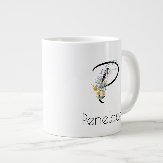 Pensioen gift werkgever monogram waterverf grote koffiekop (Voorkant rechts)