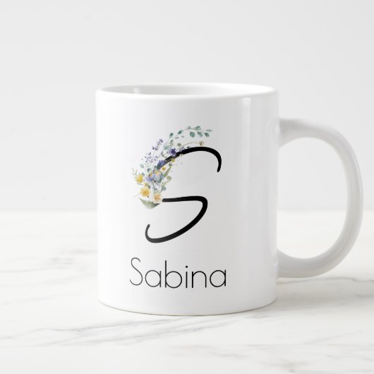 Pensioen gift werkgever monogram waterverf grote koffiekop (Rechts)