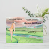 Pensioen Golf Vrouw Swinging op de Groene Kaart (Staand voorkant)