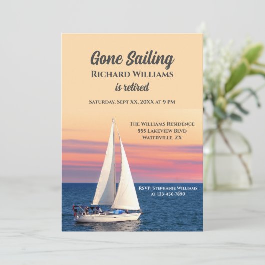 Pensioen Gone Zeilboot Sunset Ocean Kaart (Staand voorkant)