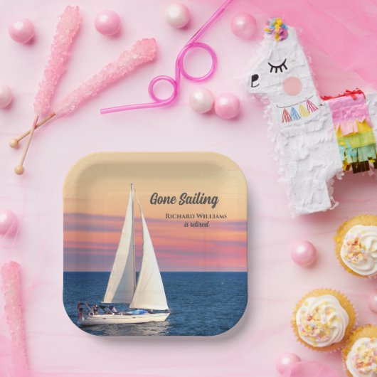 Pensioen Gone Zeilboot Sunset Ocean Papieren Bordje (Feest)