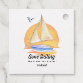 Pensioen Gone Zeilboot Zonsondergang Waterverf Bedankjes Labels (Achterkant)
