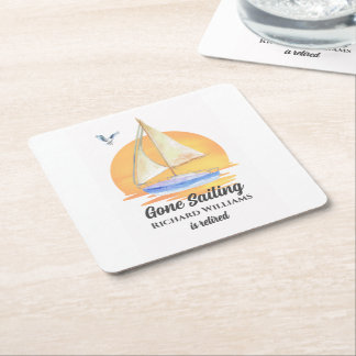 Pensioen Gone Zeilboot Zonsondergang Waterverf Kartonnen Onderzetters