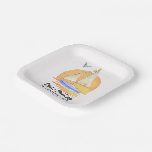 Pensioen Gone Zeilboot Zonsondergang Waterverf Papieren Bordje (Gebogen)