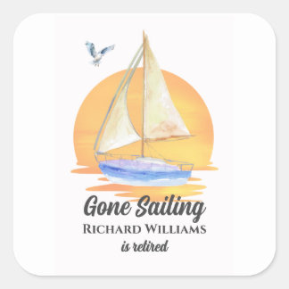 Pensioen Gone Zeilboot Zonsondergang Waterverf Vierkante Sticker