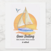 Pensioen Gone Zeilboot Zonsondergang Waterverf Wijn Etiket (Enkel label)
