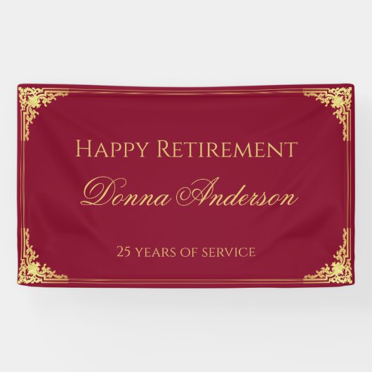Pensioen Goud Script Elegante Vintage Burgundy Spandoek (Horizontaal)