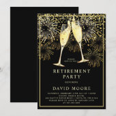 Pensioen gouden zwarte Confetti Champagne Kaart (Voorkant / Achterkant)