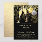 Pensioen gouden zwarte Confetti Champagne Kaart (Voorkant / Achterkant)