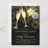 Pensioen gouden zwarte Confetti Champagne