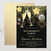 Pensioen gouden zwarte Confetti Champagne Kaart (Voorkant / Achterkant)