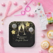 Pensioen gouden zwarte Confetti Champagne Papieren Bordje (Feest)