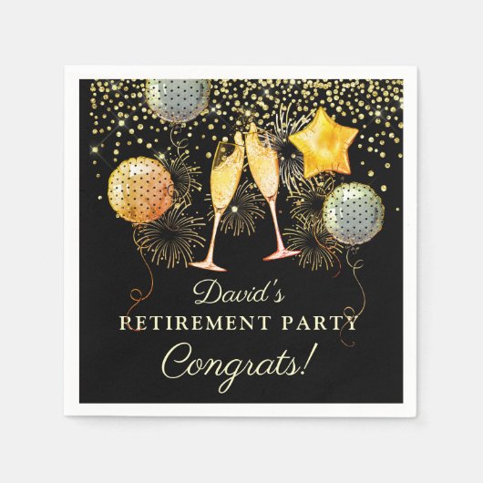 Pensioen gouden zwarte Confetti Champagne Servet (Voorkant)