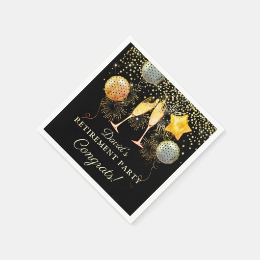 Pensioen gouden zwarte Confetti Champagne Servet (Hoek)