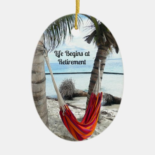 Pensioen: Hammock op de strand Keramisch Ornament (Voorkant)