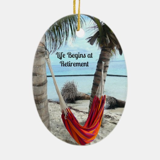 Pensioen: Hammock op de strand Keramisch Ornament (Achterkant)