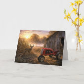 Pensioen Hert en Vintage Tractor Kaart (Gele Bloem)