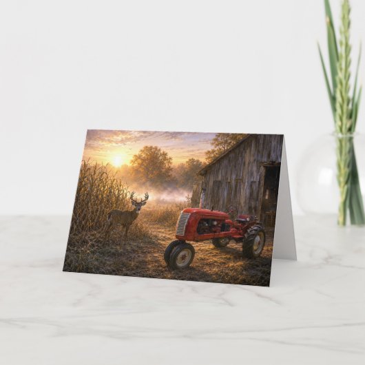 Pensioen Hert en Vintage Tractor Kaart (Voorkant)