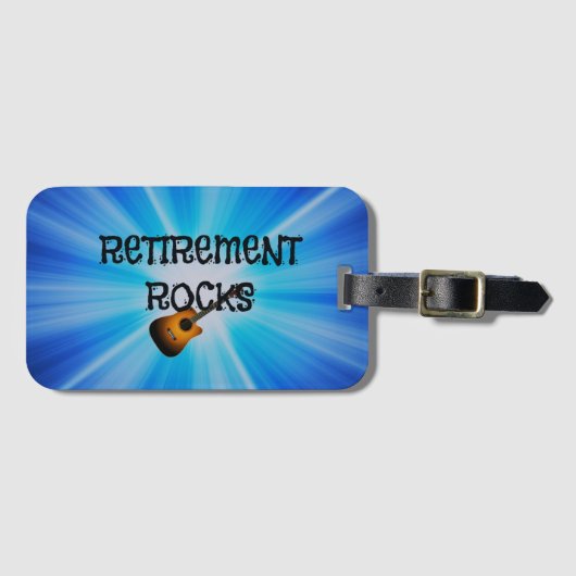 Pensioen is leuk, gitaar op blauwe sunburst ontwer bagagelabel (Voorkant (horizontaal))