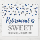 Pensioen is Sweet Blue Silver Confetti Sparkling Wijnetiket (Enkel label)