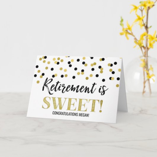 Pensioen is Sweet Felicitaties Black Gold Dot Kaart (Gele Bloem)