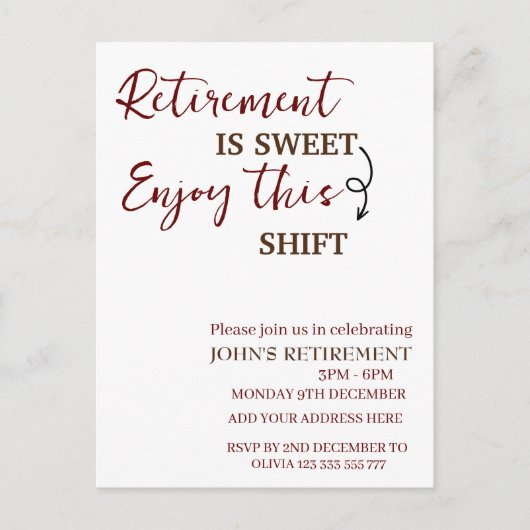 Pensioen is zoet Geniet van deze shift pensioen Briefkaart (Voorkant)