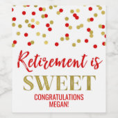 Pensioen is Zoete Rode Gouden Confetti Wijn Etiket (Enkel label)