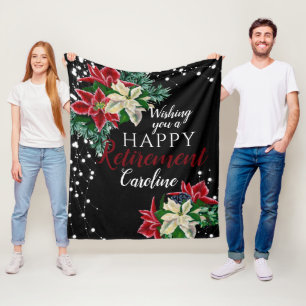 Pensioen Kerstmis Poinsettia Bloemen Zwart Fleece Deken