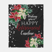 Pensioen Kerstmis Poinsettia Bloemen Zwart Fleece Deken (Voorkant)