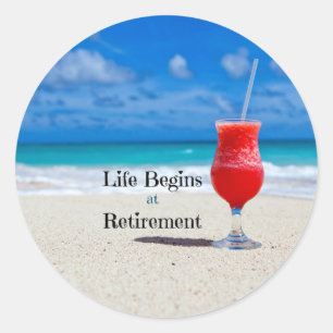 Pensioen, Koude Drank op het Strand Ronde Sticker