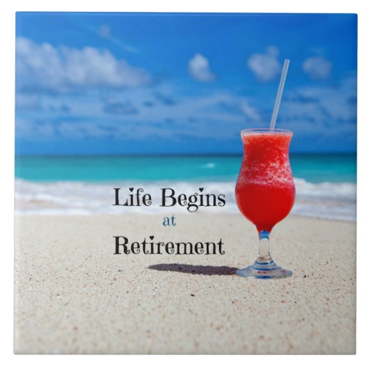 Pensioen, koude Drink op het strand, Tegeltje (Voorkant)