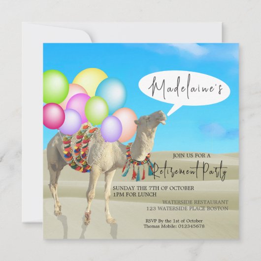 Pensioen Leuk Desert Kamel Ballonnen Kleurrijk Kaart (Achterkant)