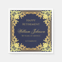 Pensioen Marine Blauw Elegant Script Faux Gold Fol