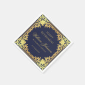 Pensioen Marine Blauw Elegant Script Faux Gold Fol Servet (Hoek)